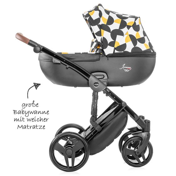 Junama Kombi-Kinderwagen Madena inkl. Babywanne, Sportsitz, Wickeltasche & Regenschutz - Packman