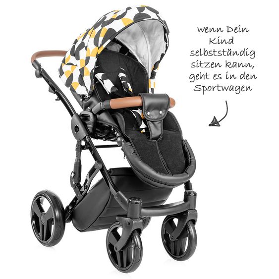 Junama Kombi-Kinderwagen Madena inkl. Babywanne, Sportsitz, Wickeltasche & Regenschutz - Packman