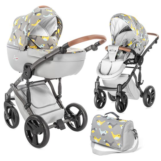 Junama Kombi-Kinderwagen Madena inkl. Babywanne, Sportsitz, Wickeltasche & Regenschutz - Skylark