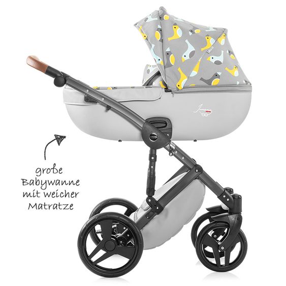 Junama Kombi-Kinderwagen Madena inkl. Babywanne, Sportsitz, Wickeltasche & Regenschutz - Skylark