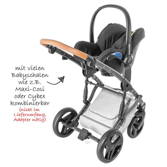 Junama Kombi-Kinderwagen Madena inkl. Babywanne, Sportsitz, Wickeltasche & Regenschutz - Skylark