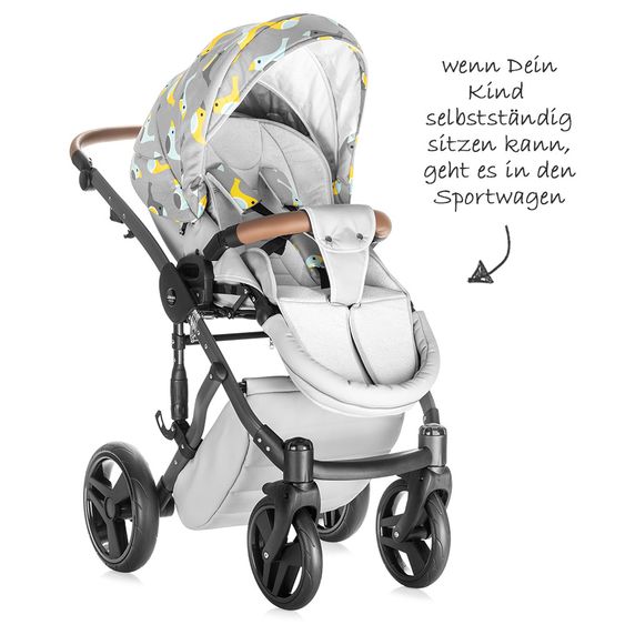Junama Kombi-Kinderwagen Madena inkl. Babywanne, Sportsitz, Wickeltasche & Regenschutz - Skylark