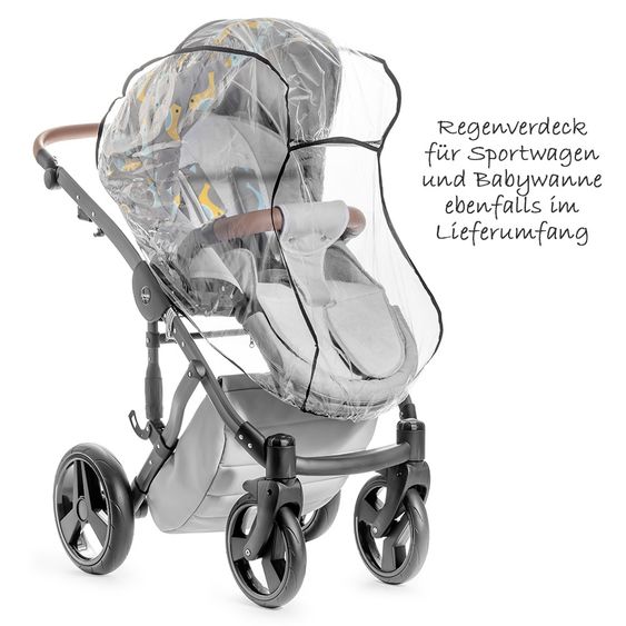 Junama Kombi-Kinderwagen Madena inkl. Babywanne, Sportsitz, Wickeltasche & Regenschutz - Skylark