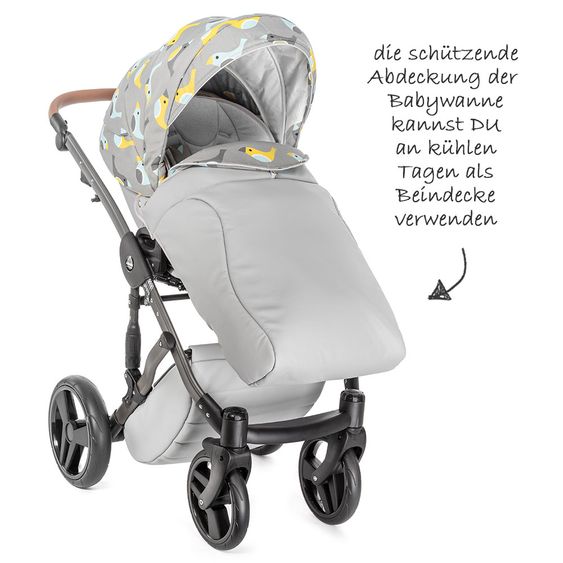 Junama Kombi-Kinderwagen Madena inkl. Babywanne, Sportsitz, Wickeltasche & Regenschutz - Skylark