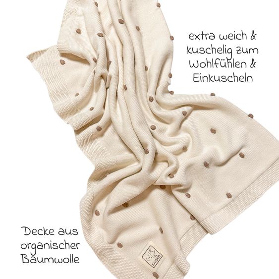 Kaiser Coperta per bambini Knots in maglia di cotone biologico al 100% 80 x 100 cm - Crema / Knots Light Brown