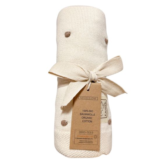 Kaiser Knots baby blanket in knitted look made of 100% organic cotton 80 x 100 cm - Cream / Knots Light Brown