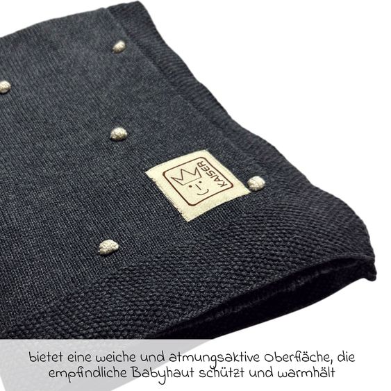 Kaiser Coperta per bambini Knots in maglia di cotone biologico al 100% 80 x 100 cm - Grigio Scuro Melange / Knots Natural