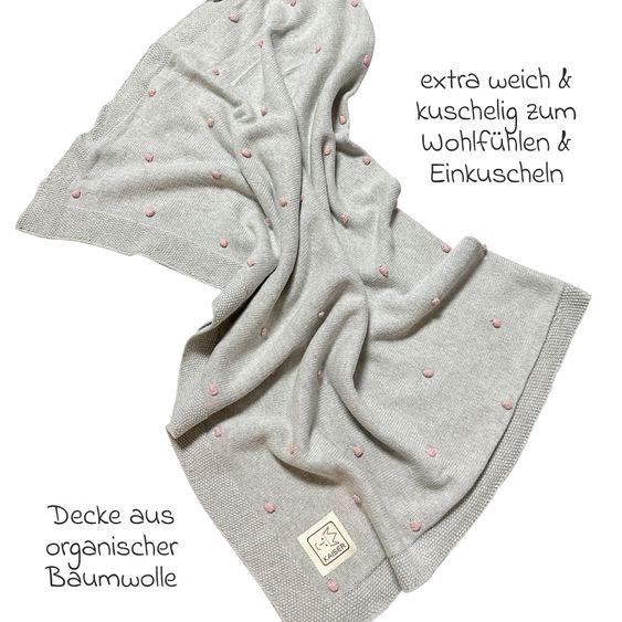 Kaiser Coperta per neonati Knots in maglia di cotone biologico al 100% 80 x 100 cm - Grigio chiaro / Knots Pink