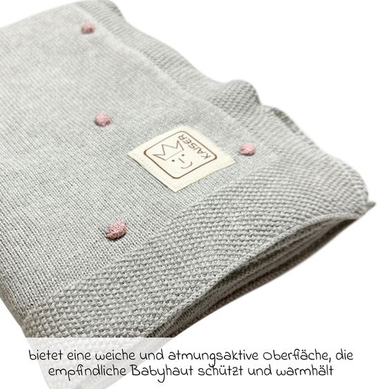 Kaiser Coperta per neonati Knots in maglia di cotone biologico al 100% 80 x 100 cm - Grigio chiaro / Knots Pink