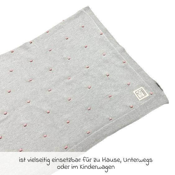 Kaiser Babydecke Knots in Strickoptik aus 100% Organic Cotton 80 x 100 cm - Light Grey / Knots Rosa