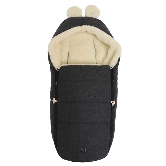 Kaiser Fleece-Fußsack Hoody Maus Wool Fütterung aus 100% Schafwolle für Babyschalen und Babywanne - Dark Shadow