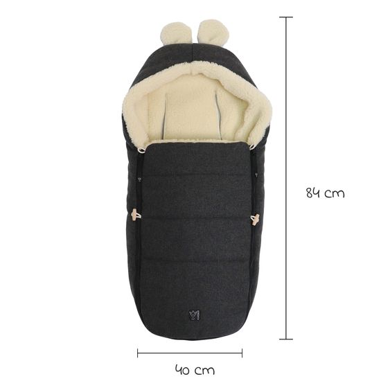 Kaiser Fleece footmuff Hoody Mouse Wool lining made from 100% sheep's wool for infant car seats and carrycots - Dark Shadow