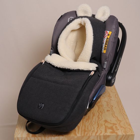 Kaiser Fleece footmuff Hoody Mouse Wool lining made from 100% sheep's wool for infant car seats and carrycots - Dark Shadow