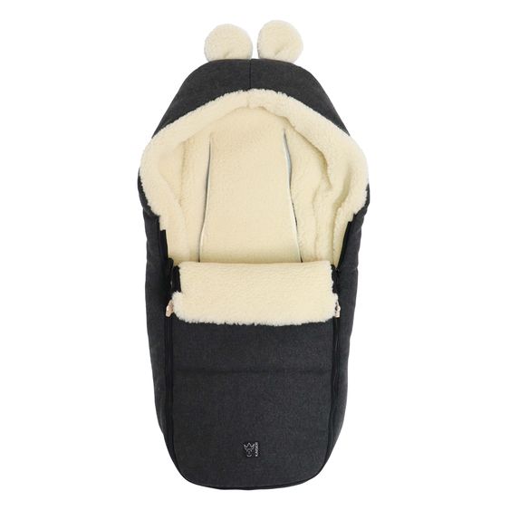 Kaiser Fleece footmuff Hoody Mouse Wool lining made from 100% sheep's wool for infant car seats and carrycots - Dark Shadow