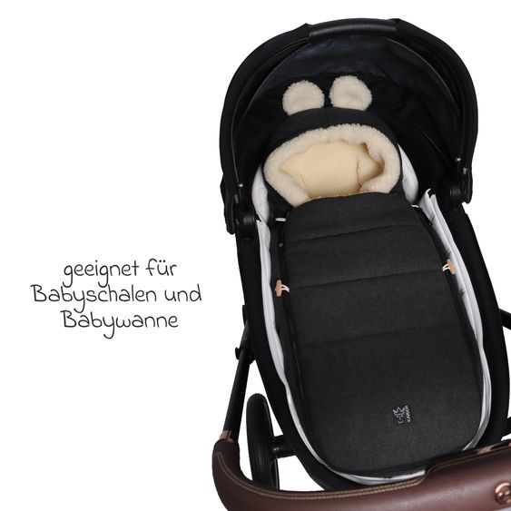 Kaiser Fleece footmuff Hoody Mouse Wool lining made from 100% sheep's wool for infant car seats and carrycots - Dark Shadow