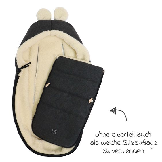 Kaiser Fleece-Fußsack Hoody Maus Wool Fütterung aus 100% Schafwolle für Babyschalen und Babywanne - Dark Shadow