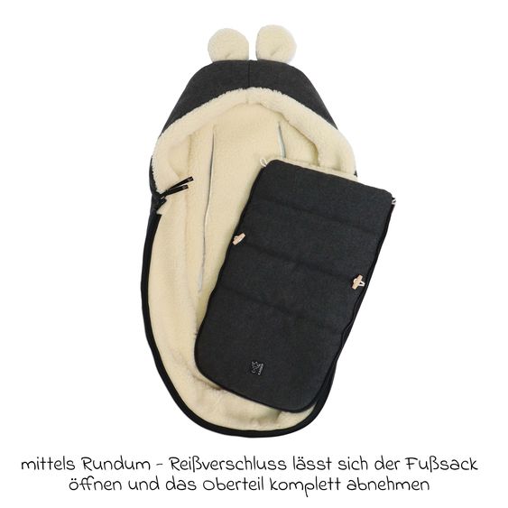 Kaiser Fleece-Fußsack Hoody Maus Wool Fütterung aus 100% Schafwolle für Babyschalen und Babywanne - Dark Shadow