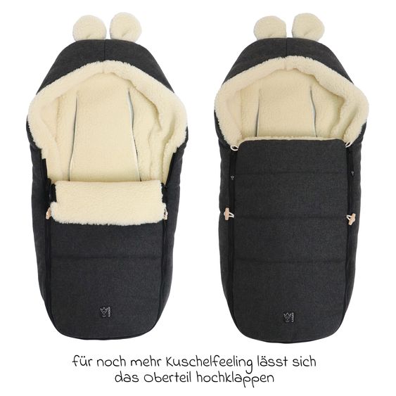 Kaiser Fleece-Fußsack Hoody Maus Wool Fütterung aus 100% Schafwolle für Babyschalen und Babywanne - Dark Shadow