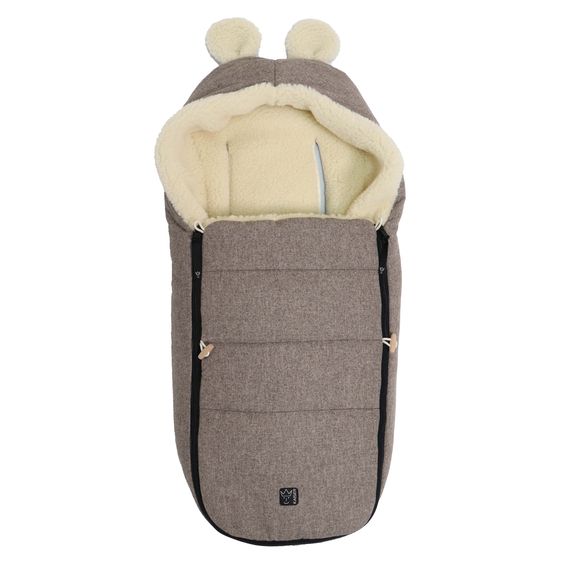 Kaiser Fleece-Fußsack Hoody Maus Wool Fütterung aus 100% Schafwolle für Babyschalen und Babywanne - Pepper Brown