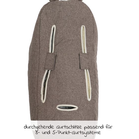 Kaiser Fleece-Fußsack Hoody Maus Wool Fütterung aus 100% Schafwolle für Babyschalen und Babywanne - Pepper Brown