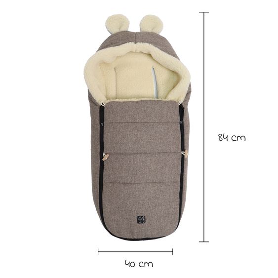 Kaiser Fleece-Fußsack Hoody Maus Wool Fütterung aus 100% Schafwolle für Babyschalen und Babywanne - Pepper Brown