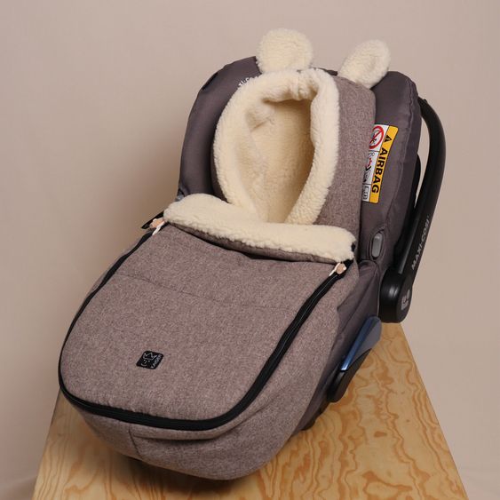 Kaiser Fleece footmuff Hoody Mouse Wool lining made from 100% sheep's wool for infant car seats and carrycots - Pepper Brown