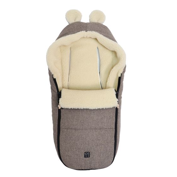 Kaiser Fleece footmuff Hoody Mouse Wool lining made from 100% sheep's wool for infant car seats and carrycots - Pepper Brown