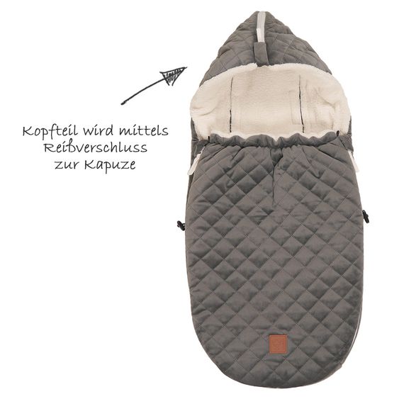 Kaiser Fleece footmuff Velvet Hoody for infant carrier and bassinets - Grey