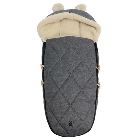 Kaiser Fleece footmuff XL Ears Wool lining made from 100% sheep's wool for baby carriages and buggies - Anthracite Melange