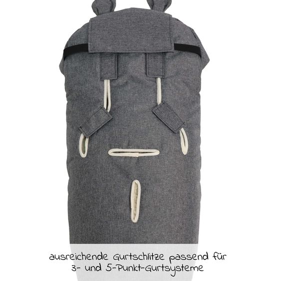 Kaiser Fleece-Fußsack XL Ears Wool Fütterung aus 100% Schafwolle für Kinderwagen und Buggy - Anthracite Melange