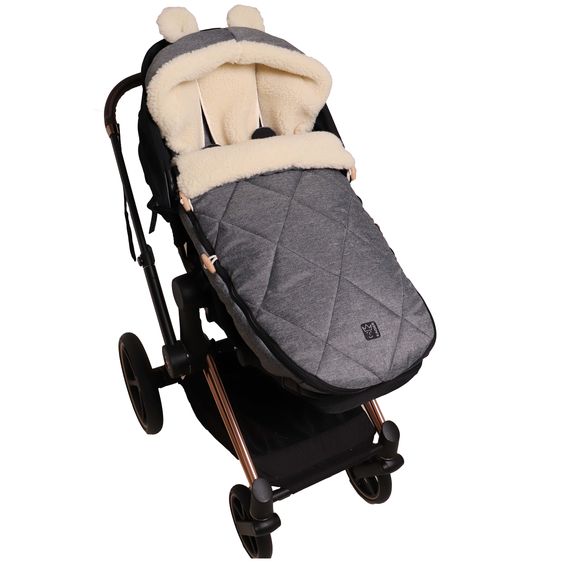 Kaiser Fleece-Fußsack XL Ears Wool Fütterung aus 100% Schafwolle für Kinderwagen und Buggy - Anthracite Melange