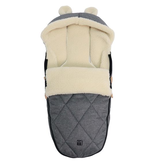 Kaiser Fleece footmuff XL Ears Wool lining made from 100% sheep's wool for baby carriages and buggies - Anthracite Melange