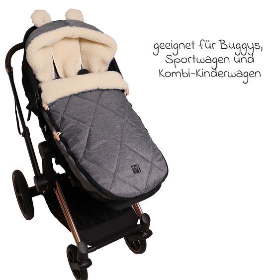 Kaiser Fleece-Fußsack XL Ears Wool Fütterung aus 100% Schafwolle für Kinderwagen und Buggy - Anthracite Melange