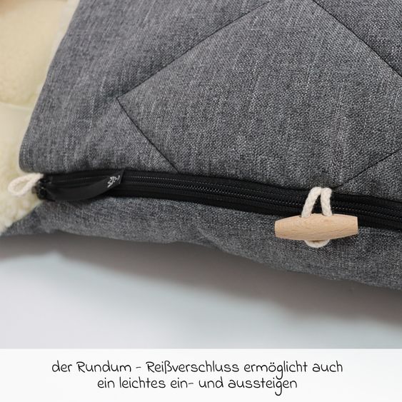 Kaiser Fleece-Fußsack XL Ears Wool Fütterung aus 100% Schafwolle für Kinderwagen und Buggy - Anthracite Melange