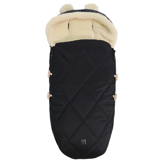 Kaiser Fleece-Fußsack XL Ears Wool Fütterung aus 100% Schafwolle für Kinderwagen und Buggy - Black