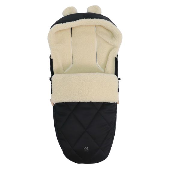 Kaiser Fleece footmuff XL Ears Wool lining made from 100% sheep's wool for baby carriages and buggies - Black