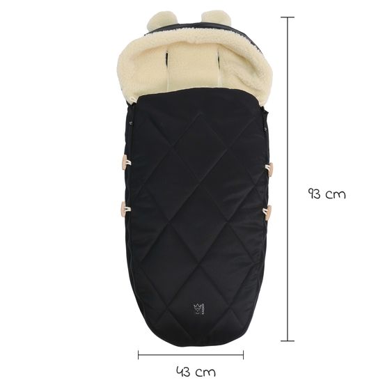 Kaiser Fleece-Fußsack XL Ears Wool Fütterung aus 100% Schafwolle für Kinderwagen und Buggy - Black