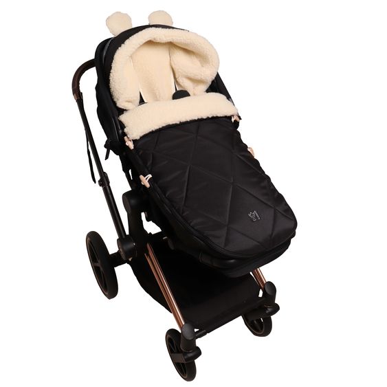 Kaiser Fleece-Fußsack XL Ears Wool Fütterung aus 100% Schafwolle für Kinderwagen und Buggy - Black