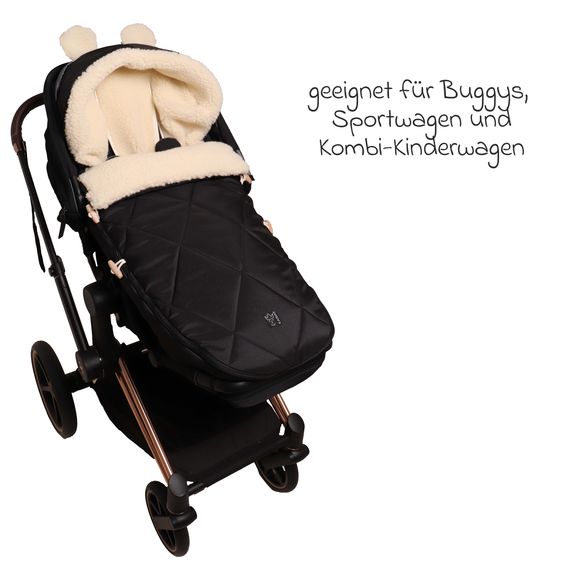 Kaiser Fleece footmuff XL Ears Wool lining made from 100% sheep's wool for baby carriages and buggies - Black