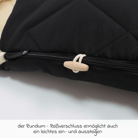 Kaiser Fleece-Fußsack XL Ears Wool Fütterung aus 100% Schafwolle für Kinderwagen und Buggy - Black