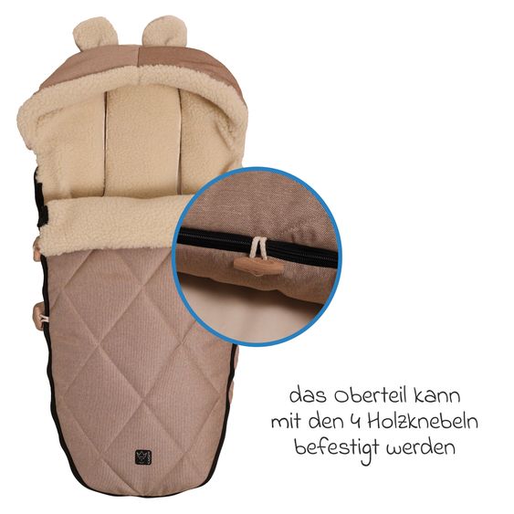 Kaiser Fleece-Fußsack XL Ears Wool Fütterung aus 100% Schafwolle für Kinderwagen und Buggy - Sand Melange