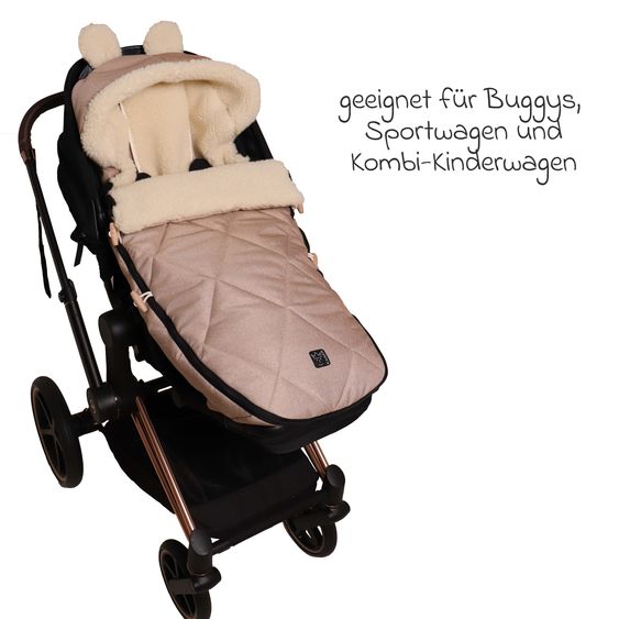 Kaiser Fleece-Fußsack XL Ears Wool Fütterung aus 100% Schafwolle für Kinderwagen und Buggy - Sand Melange