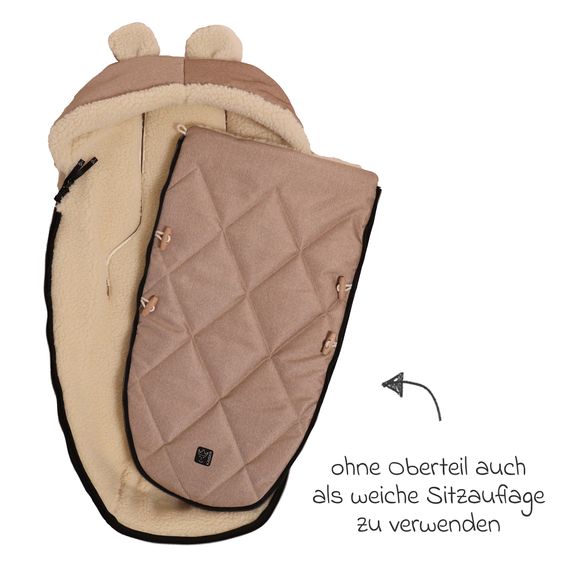 Kaiser Fleece-Fußsack XL Ears Wool Fütterung aus 100% Schafwolle für Kinderwagen und Buggy - Sand Melange