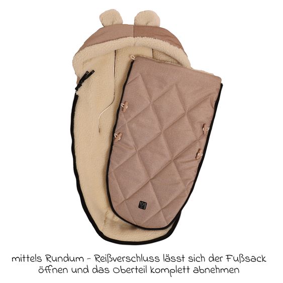 Kaiser Fleece-Fußsack XL Ears Wool Fütterung aus 100% Schafwolle für Kinderwagen und Buggy - Sand Melange