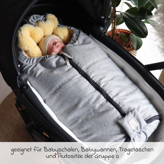 Kaiser Lammfell-Einschlag-Säckchen Naadja für Babyschalen & Babywannen - Light Grey Melange