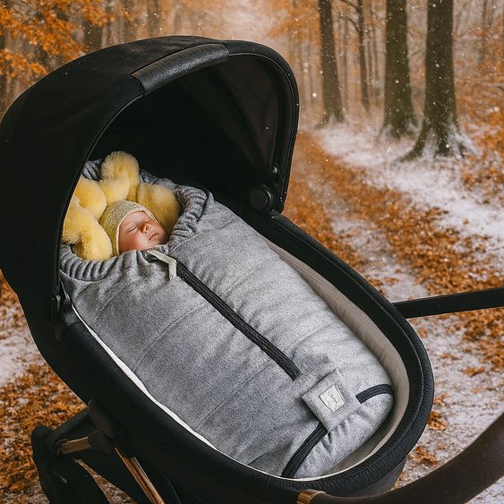 Kaiser Lammfell-Einschlag-Säckchen Naadja für Babyschalen & Babywannen - Light Grey Melange