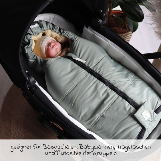 Kaiser Lammfell-Einschlag-Säckchen Naadja für Babyschalen & Babywannen - Salbei Green