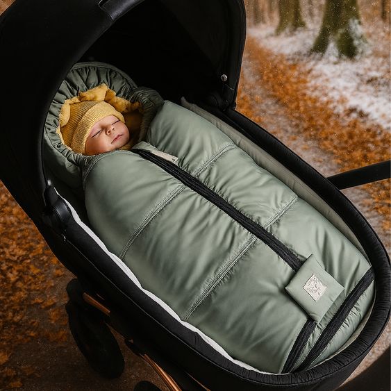 Kaiser Lammfell-Einschlag-Säckchen Naadja für Babyschalen & Babywannen - Salbei Green