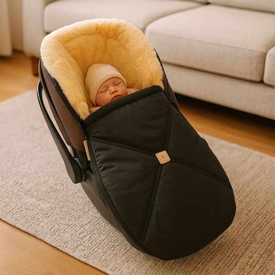 Kaiser Lammfell-Fußsack Emmy für Babyschalen & Babywannen - Black