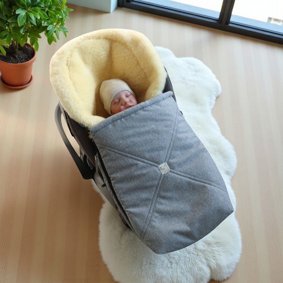 Kaiser Lammfell-Fußsack Emmy für Babyschalen & Babywannen - Light Grey Melange